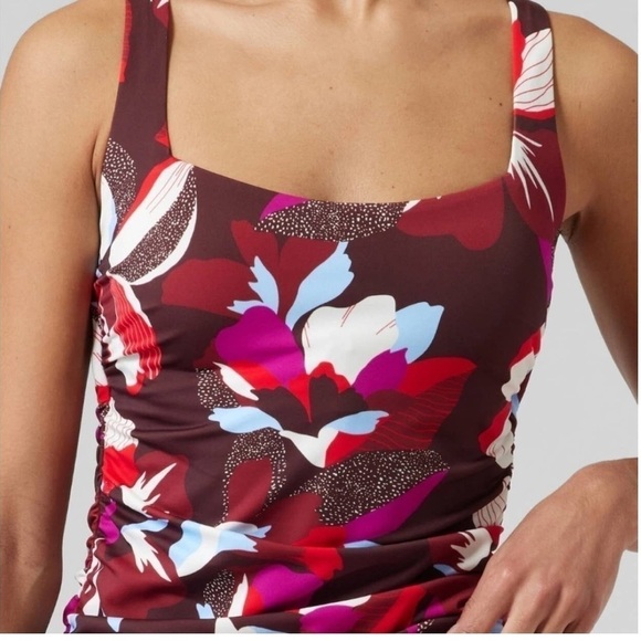 Athleta Square Neck Size 34D/DD Hero Bloom Decadent Chocolate Tankini Top - Picture 1 of 9